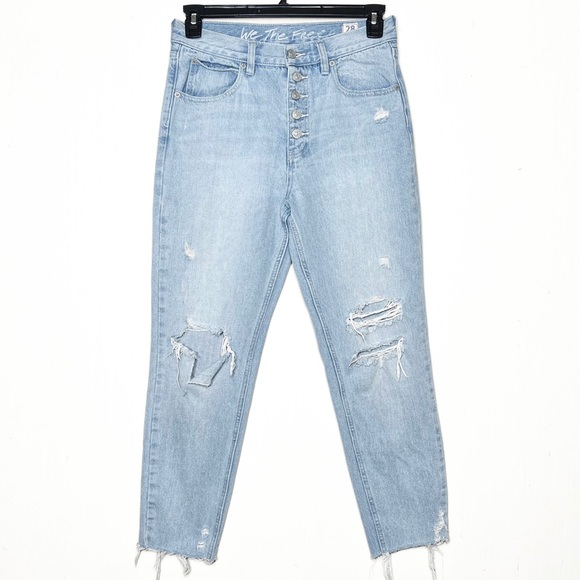 Free People Distressed Buttonfly Light Wash Cropped Skinny Jeans - Picture 2 of 14